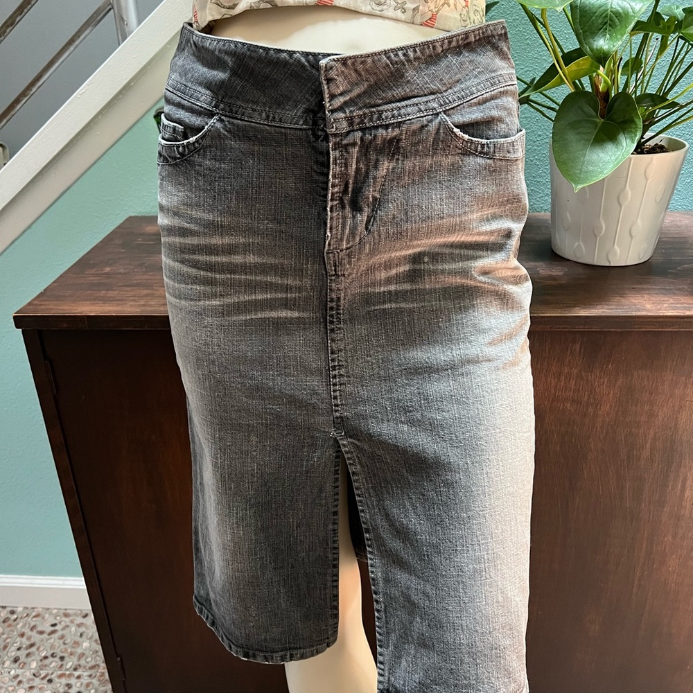 Denim Pencil Skirt with Front Slit
